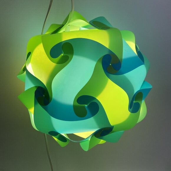 Infinity Jigsaw Puzzle Light Blue Green Pendant Swag Lamp Cord Assembled 12 in - Picture 1 of 4